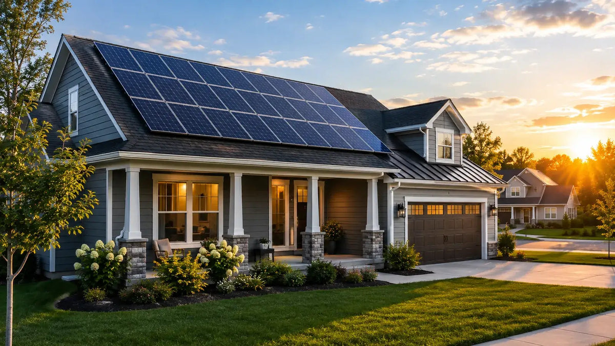 Alt text: Illinois home with rooftop solar panels illustrating residential solar system sizing and solar offset in 2026