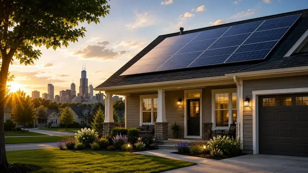 Illinois home with rooftop solar panels illustrating net metering and solar self-consumption in 2026