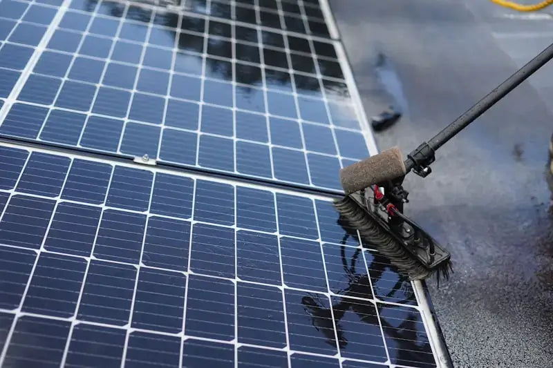 Solar panels being professionally cleaned and maintained